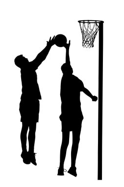Korfball Erkekler Ligi oyuncu gol atmak çalışırken silüeti