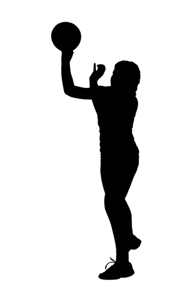 Silhouette of korfball ladies league girl player throwing ball — Stock Vector