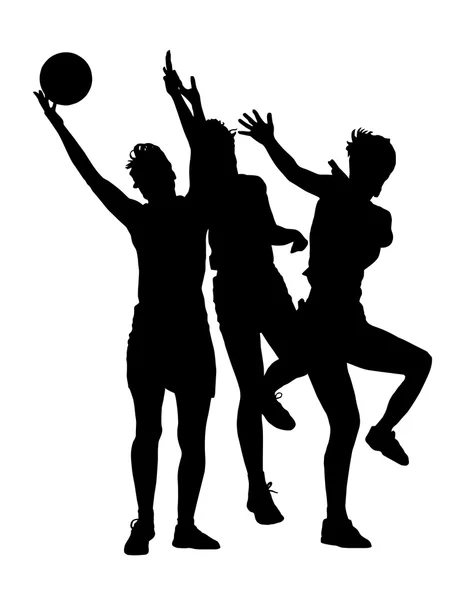 Silhouette of korfball ladies league girl players catching ball — Stock Vector