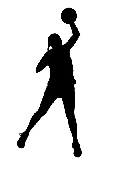 Silhouette di korfball ladies lega ragazza giocatore lancio palla — Vettoriale Stock