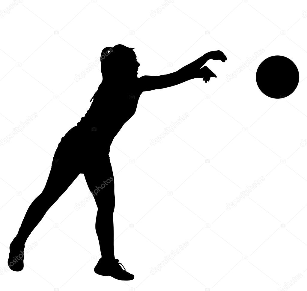 Silhouette of korfball ladies league girl player throwing ball