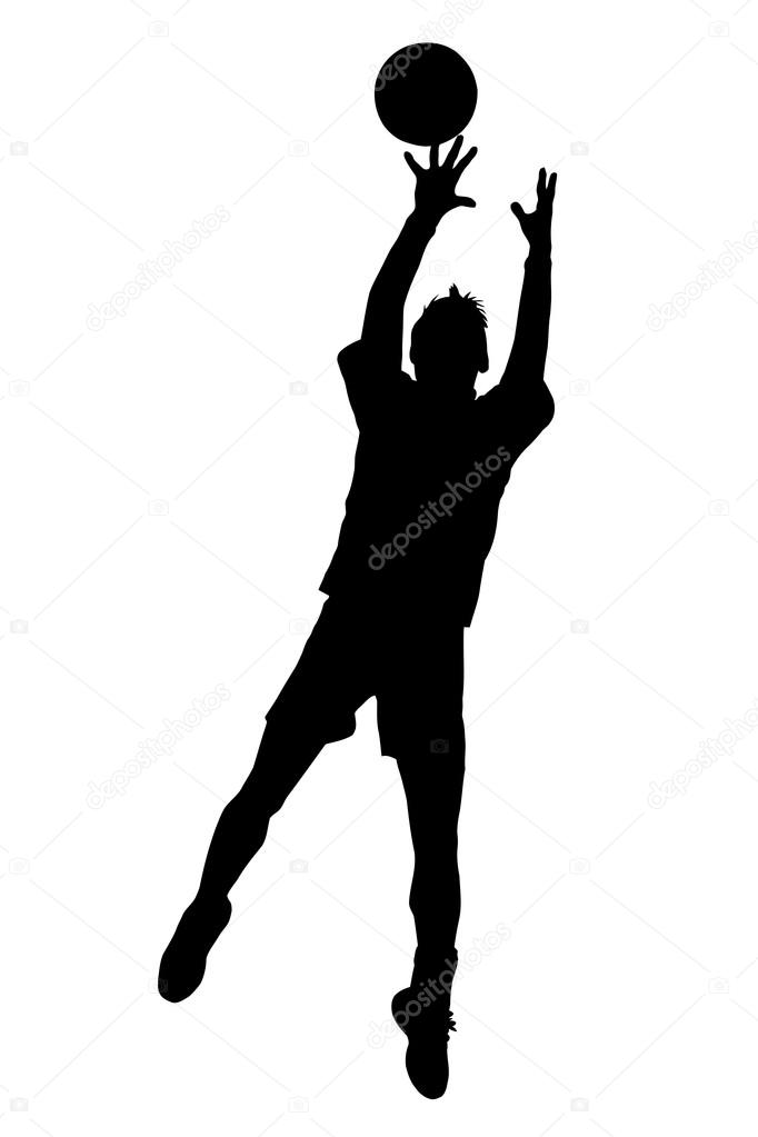 Silhouette of korfball men's league player jumping to catch ball