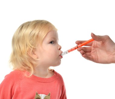 Baby toddler child take an oral medical suspension an ibuprofen