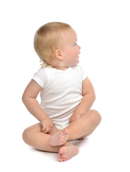 Infant child baby toddler sitting and happy looking at the corne — Stock Photo, Image