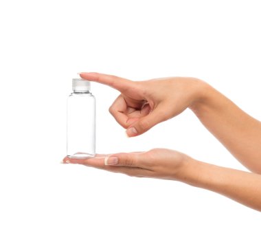 elini tutmak boş cam veya plastik duş jeli krem şişe içeren