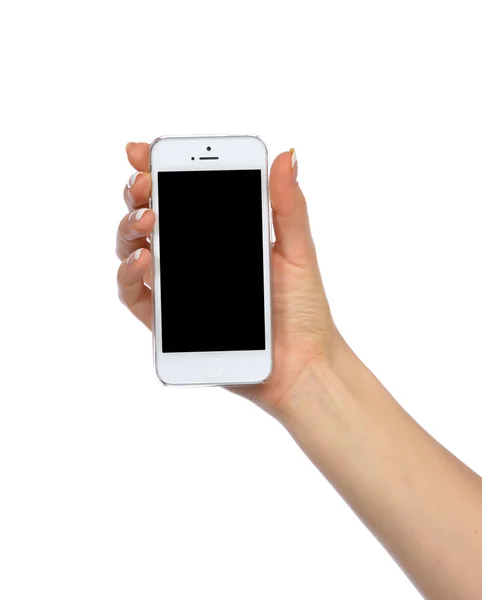 Cellulare in mano con schermo nero vuoto per la copia del testo — Foto Stock