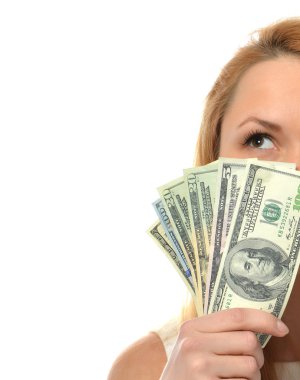 Nakit para dolar tutan mutlu genç kadın 