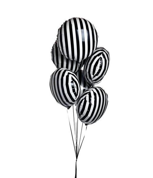 Bando de grandes listras pretas e brancas balões de doces objeto para festa de aniversário isolado em um branco — Fotografia de Stock