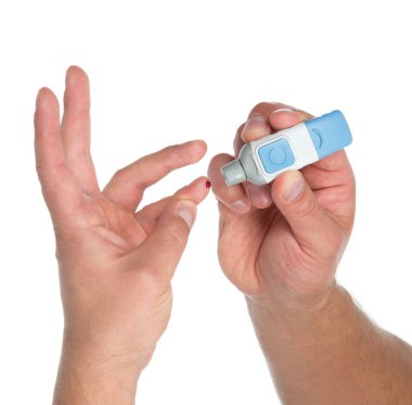 Diabetes lancet in hand prick finger to make punctures clipart