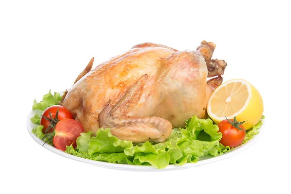 Garnished roasted thanksgiving chicken on a plate — Stock Photo, Image