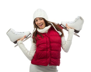 genç kadın gösteren buz pateni kış için buz paten spor 