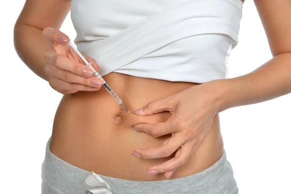 Diabetes insulin injection by syringe with dose of medicine — Stock Photo, Image