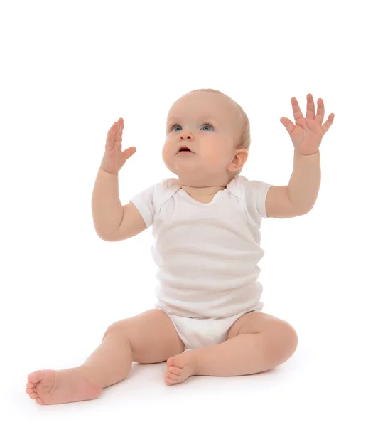 Enfant bébé bébé tout-petit assis les mains en l'air — Photo