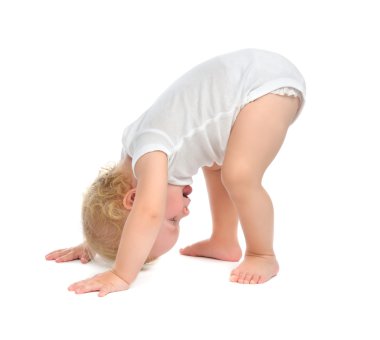 Bebek çocuk bebek toddler mutlu el ile gülümseyen ve çalışıyor 