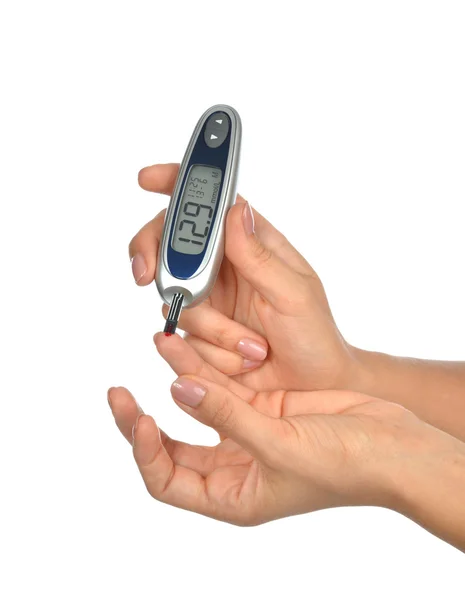 Diabetes pacient měření glukózy úroveň krevní test — Stock fotografie