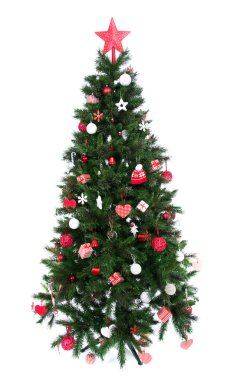 Patchwork süsleme kırmızı yıldız ile dekore edilmiş Noel ağacı 