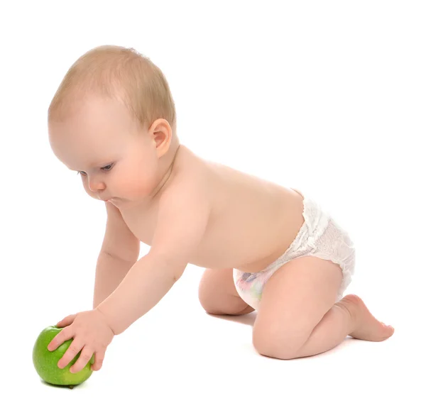 Infant child baby infant girl hold apple — Stock Photo, Image