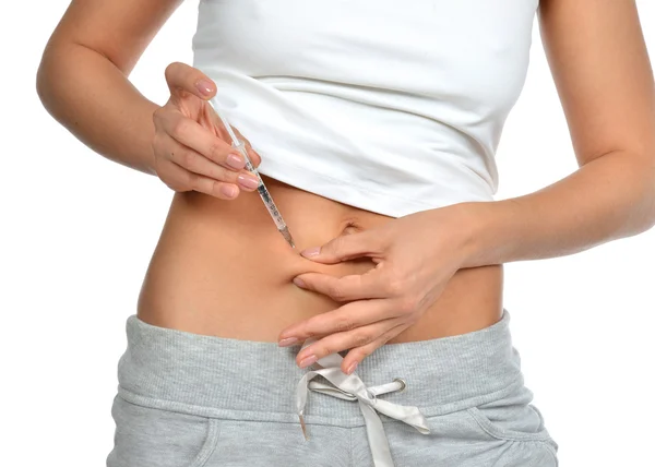 Diabetes patient insulin shot by syringe with dose of lantus — Stock Photo, Image