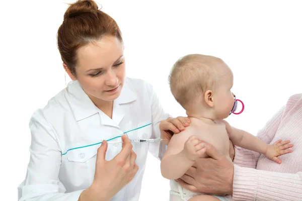 Läkare hand med spruta vaccinera barn baby influensa injektion s — Stockfoto