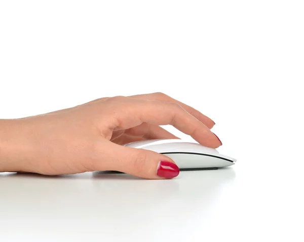 Hand click on modern computer wireless mouse — Stock Photo, Image