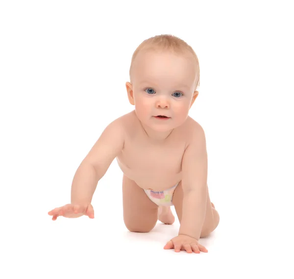 Infant Child baby toddler crawling on her knees happy smiling — Stock Photo, Image