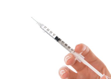 Doktor el ile tıbbi insülin şırınga enjeksiyon için hazır