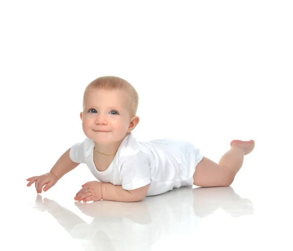 New born 8 month infant child baby boy lying happy smiling — Stock Photo, Image
