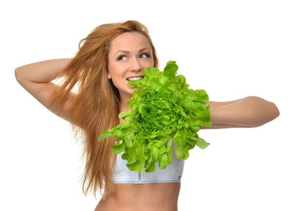 Conceito de dieta bela jovem mulher em dieta com alimentos saudáveis — Fotografia de Stock