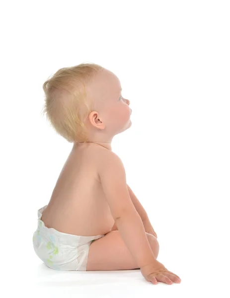 Infant child baby toddler sitting backwards happy looking up at — Stock Photo, Image