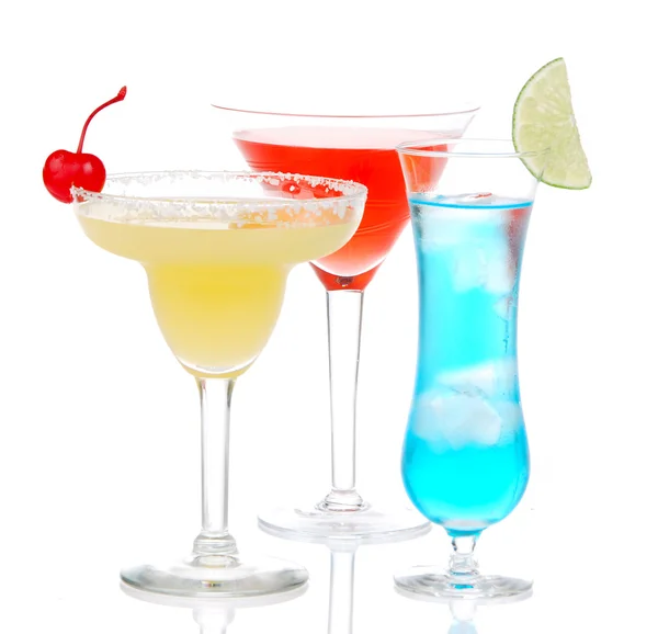 Yellow red blue alcohol margarita martini cocktails — Stock Photo, Image