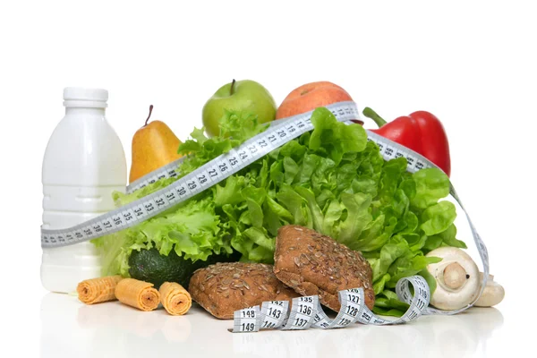 Concepto de desayuno con cinta métrica orgánica ensalada de manzana verde ba — Foto de Stock