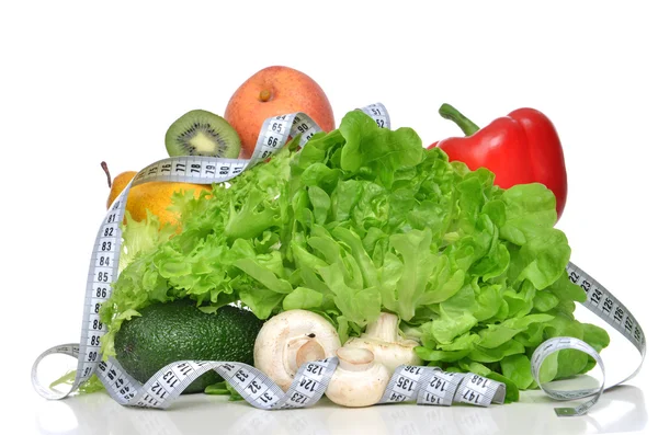 Dieet gewicht verlies ontbijt concept met meetlint organische gre — Stockfoto