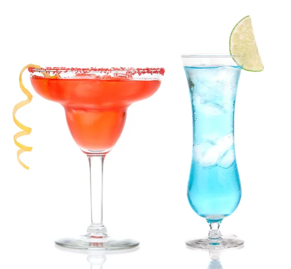 Red and blue margarita cocktail in chilled salt rimmed glass — Stockfoto