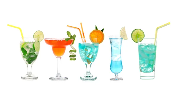 Green red blue alcohol margarita martini mojito cocktails collag — Zdjęcie stockowe