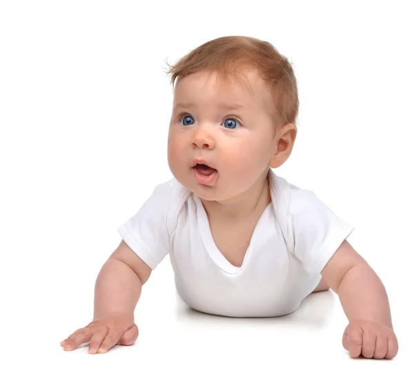 Cuatro meses Niño bebé niña en el cuerpo acostado feliz sonrisa es — Foto de Stock