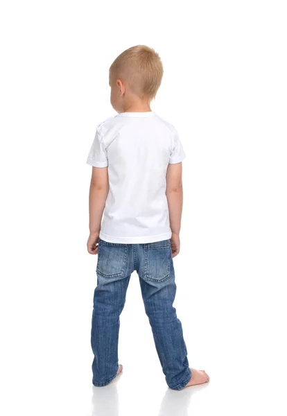 Rear view of caucasian full body american baby boy kid in tshirt — 图库照片