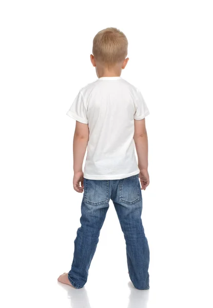 Rear view of caucasian full body american baby boy kid in tshirt — Zdjęcie stockowe