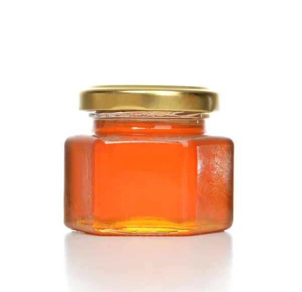 Tasty jar of jam or honey with blank text space — Stock Photo, Image