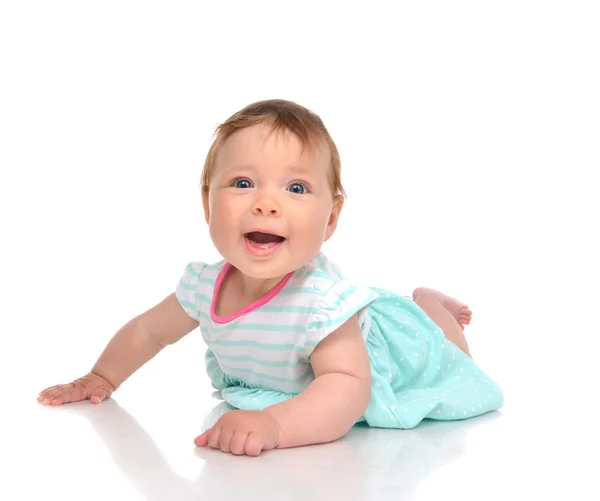 Niño bebé niña en cuerpo acostado feliz sonriendo riendo — Foto de Stock