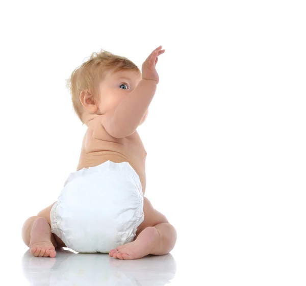 Niño de 6 meses niño pequeño sentado con la mano levantada — Foto de Stock