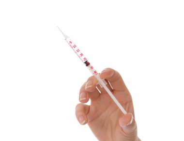 Doctor hand with medical insulin syringe in hand ready for injec