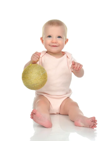 Kid with small rustic hand made disco ball decoration ornament — Stock Photo, Image