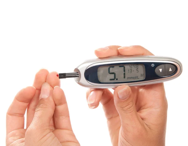 Diabetes patiënt meten niveau bloed glucose — Stockfoto