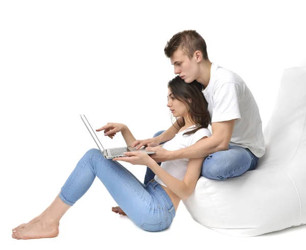 Happy couple Online Shopping Internet Shop on-line with Laptop C — Stock Photo, Image