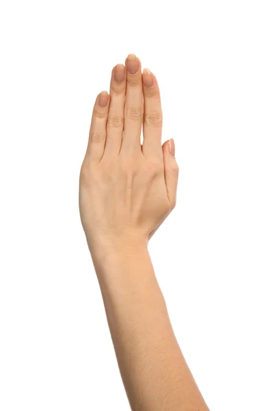 Hermosa mano de mujer con uña de manicura francesa aislada — Foto de Stock