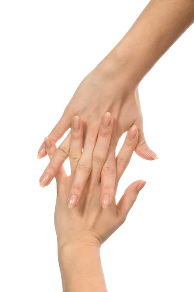 Beautiful woman hands with french manicure nails — Stock Photo, Image