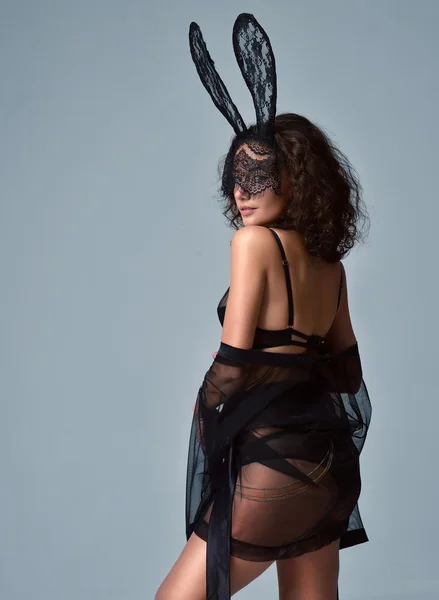 Woman posing in casual underwear cloth and sensual bunny rabbit — 스톡 사진