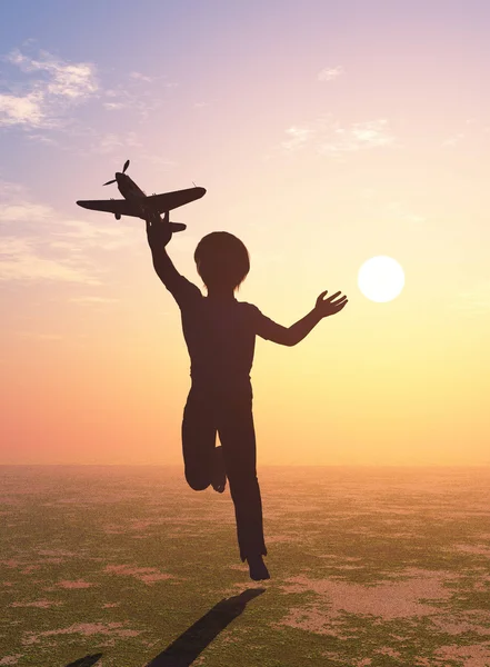 Un garçon et un avion — Photo