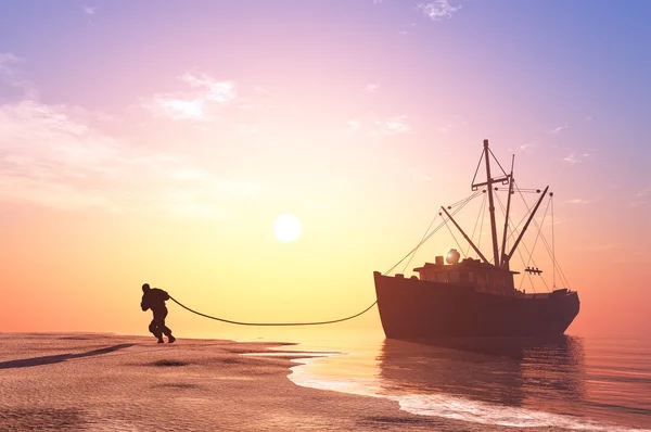 Das Schiff im Schlepptau. — Stockfoto