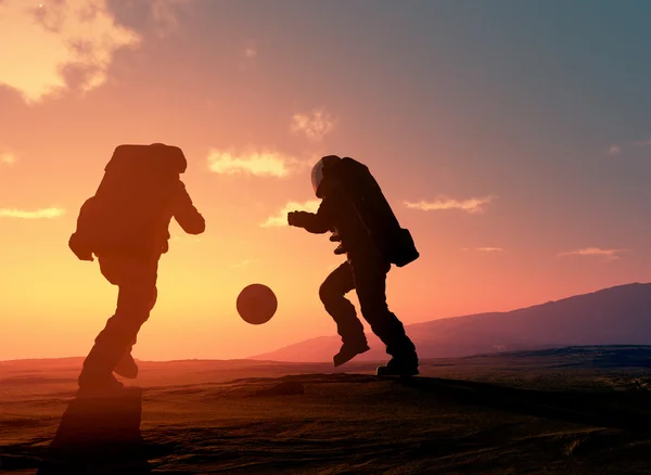 Voetbal in de ruimte. — Stockfoto